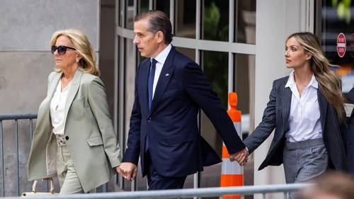 Hunter Biden with First Lady Jill Biden (left) and wife Melissa Cohen Biden, as they leave the court on Tuesday