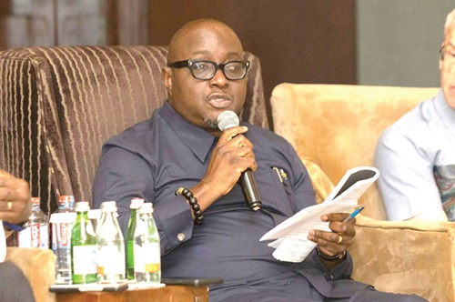 Mike Oquaye Jnr (left), Chief Executive Officer of the Ghana Free Zones Authority, speaking at the forum