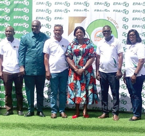 Ophelia Mensah Hayford (3rd from right), Minister of Environment, Science, Technology and Innovation; John Kingsley Krugu (2nd from right), Executive Director of the EPA; Peter Dery (2nd from left), Director of Environment at MESTI, with other dignitaries after the event