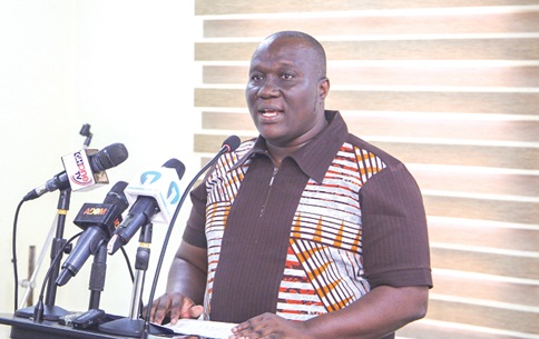 Auberon Jeleel Odoom, Executive Director of Inclusive Ghana, addressing the media on the delayed leap payment. Picture: CALEB VANDERPUYE