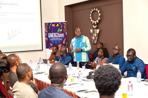 Cecil Sunkwa-Mills (standing), Vice-President of the Chamber, addressing the potential members at the onboard meeting 
