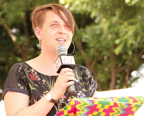 Schmidt Carola (left), International Project Manager, Umweltzentrum (Germany) Partner Africa-Project, making a remark in the ceremony.  Picture: EDNA SALVO-KOTEY