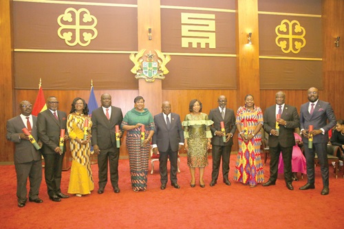 President Akufo-Addo (middle), with High Commissioner and Ambassadors after the swearing in ceremony at the Jubilee House 