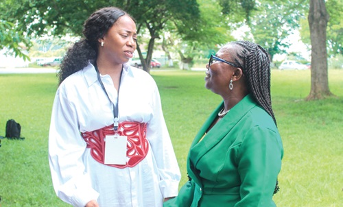 Prof. Dorothy Yeboah-Manu (right), Director of NMIMR, UG, interacting with Dr Ngozi Erondu, Technical Director, Global Institute for Disease Elimination. Picture: ERNEST KODZI