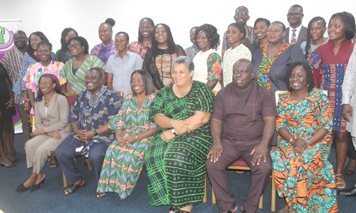 Kwame Dzudzorli Gakpey (2nd from left), MP for Keta; Patricia Blankson Akakpo (3rd from left), Head of Secretariat, NETRIGHT, and Gloria Afful-Mensah (right), Senior Lecturer, Department of Economics, University of Ghana, with some participants. Picture: ESTHER ADJORKOR ADJEI