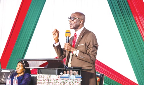 Apostle Vincent Anane Denteh — Executive Council Member, Church of Pentecost, delivering the lecture