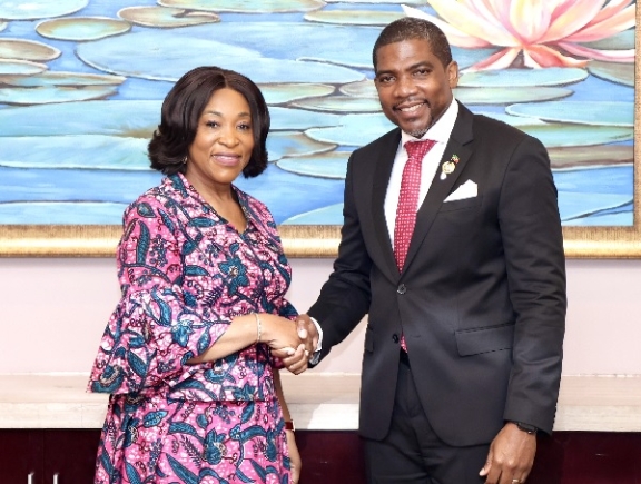 Hon. Dr. Terrance Michael Drew, Prime Minister of St. Kitts and Nevis, with Shirley Ayorkor Botchwey, Ghana's Foreign Minister