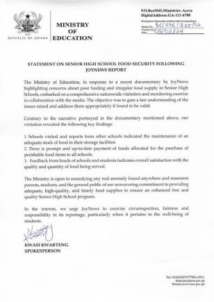 Ministry of Education press statement