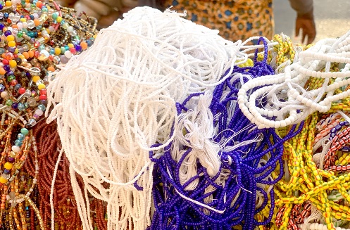 The blue and white Krobo beads attract many customers
