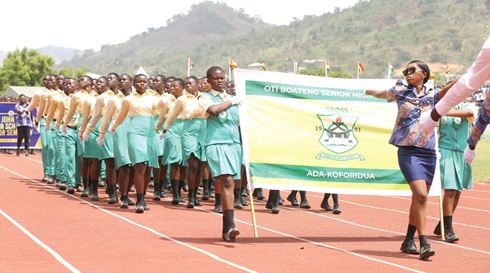 Students of the Oti Boateng Senior High School marching at the parade. Picture: SAMUEL TEI ADANO 