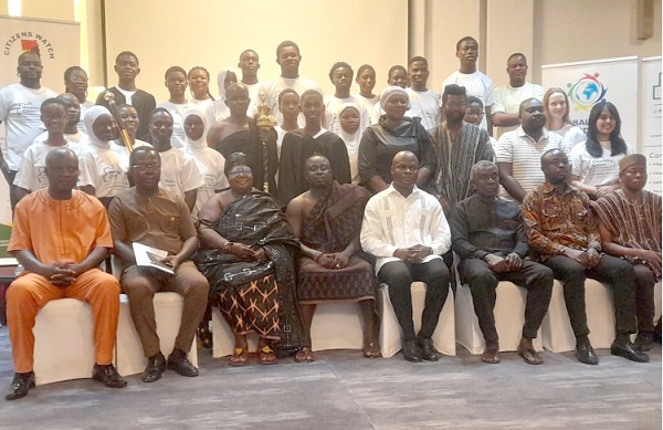 Officials who attended the inauguration of the Adolescent Parliament in Sunyani. Seated 4th from right is Ahmed Ibrahim, Deputy Minority Chief Whip and MP for Banda, who represented Alban Bagbin, the Speaker of Parliament