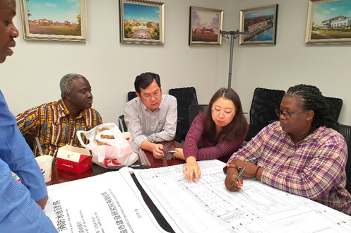 Mrs Ayittey (arrowed) brainstorming with a team in Beijing, China to design the new School of Nursing and Midwifery and the Central Administration block of UHAS