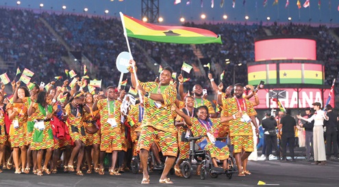 Ghana's contingent waving the national flag at the event Ghana's contingent waving the national flag at the event