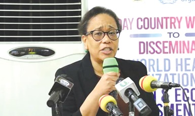 Andreia Santos  —  A WHO consultant, making a presentation at the dissemination workshop in Accra