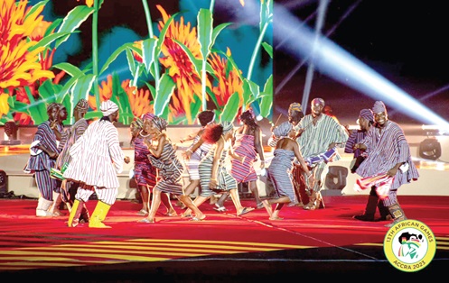 A choreography display by the Ghana Dance Ensemble A choreography display by the Ghana Dance Ensemble