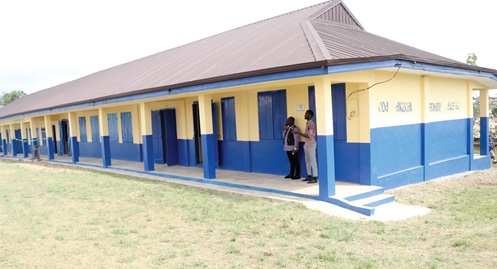 The front view of the newly renovated classroom block of the Oda Anglican Primary School