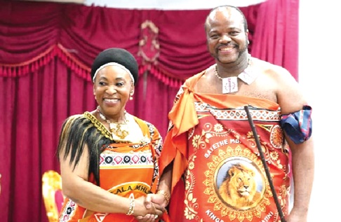 Shirley Ayorkor Botchwey (left),  the Minister of Foreign Affairs and Regional Integration,  with King Mswati III of Eswatini at the festival