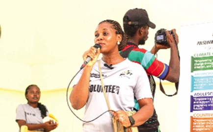 ASP Dr Miriam Awuah (left), an advocate for antimicrobials, speaking to the students.   Picture: CALEB VANDERPUYE