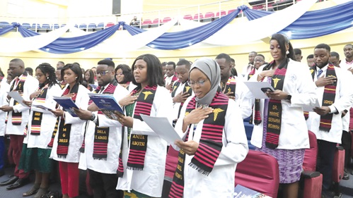 Newly qualified medical and dental practitioners taking the Physician’s Oath. Picture: EDNA SALVO-KOTEY
