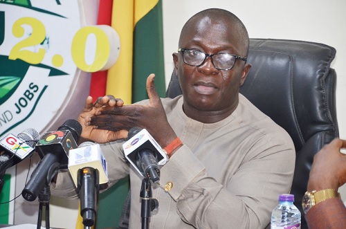 Dr Bryan Acheampong, Minister of Food and Agriculture, addressing journalists