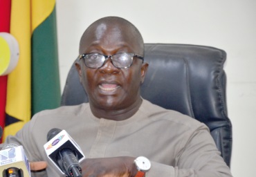 Dr Bryan Acheampong, Minister of Food  and Agriculture, addressing journalists