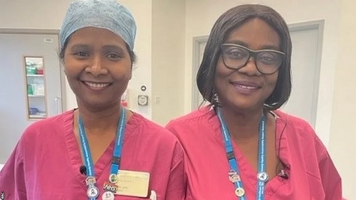 Colleague Jayanthy John (left) says Amankwaah is 'like a mum' to others at Central Middlesex Hospital
