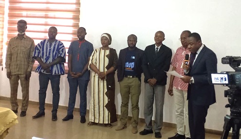 Members of the committee being sworn in by Dr Da-costa Aboagye (right), former Director of Health Promotion, GHS