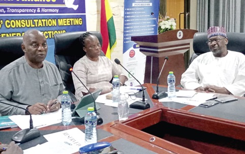 Rev. Dr Fred Deegbe (left), co-chair of the Coalition of Domestic Election Observers, speaking at the consultation meeting