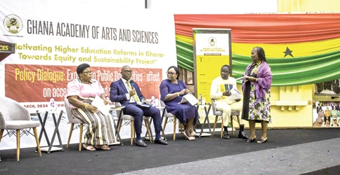 Prof. Yayra Dzakadzie (2nd from left), Deputy Director-General, Ghana Tertiary Education Commission, making a contribution at the discussions. With him are Prof. Christine Adu-Yeboah (2nd from right) of the University of Cape Coasts, and Prof. Lydia Aziato (left), Vice-Chancellor, University of Health and Allied Sciences 