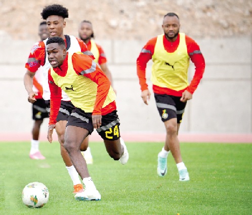 Ernest Nuamah and teammates training in Marrakech ahead of the Uganda clash