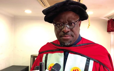 Dr Humphrey Ayim-Darke — President of AGI, speaking at the graduation INSET: Some of the graduands