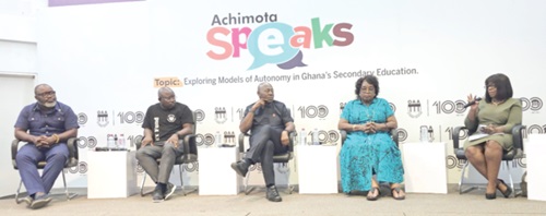 Panellists from left: Kofi Asare, Yaw Benneh Amponsah, Moses Baiden, Rev. Afo Blay, with the moderator – Dzifa Bampoe