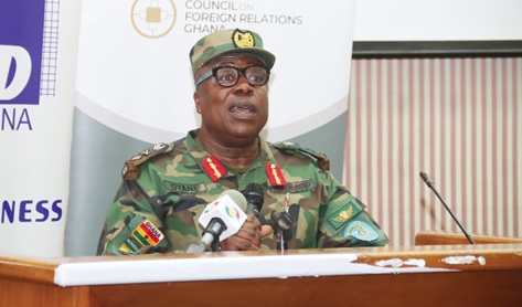 Major General Richard Addo-Gyane, the Commandant of KAIPTC, addressing the gathering during the dialogue