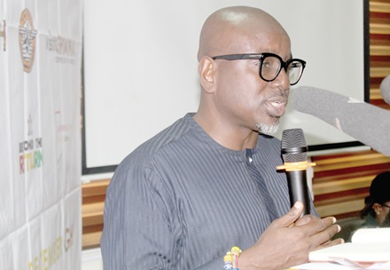 Akwasi Agyeman (left), Chief Executive Officer, Ghana Tourism Authority, addressing participants in the ceremony.  Picture: ESTHER ADJORKOR ADJEI