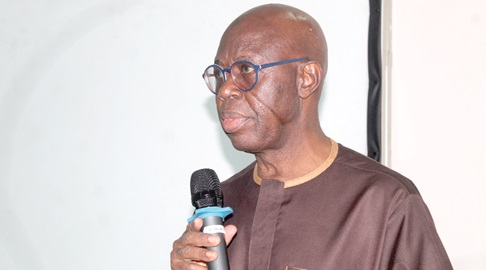 Prof. J. Saa Dittoh (inset), Agricultural Development and Food Systems Economist, University for Development Studies, addressing participants on Chemical Usage in Farming and Food Safety in Ghana. Picture: ESTHER ADJORKOR ADJEI