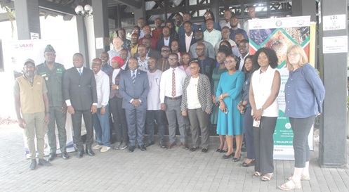 Michael Balinga (left), Team Lead for Combating Illegal Wildlife Trade,  and Claire Beastall (right), a consultant, USAID Funded WABILED Programme, with some participants. Picture: ESTHER ADJORKOR ADJEI