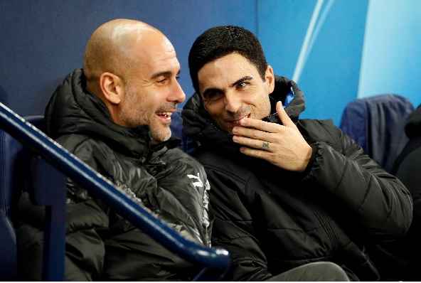 Mikel Arteta (r) was fellow Spaniard Pep Guardiola's assistant manager at Manchester City