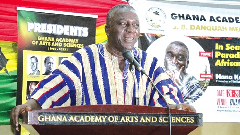 Nana Kobina Nketsia (right), the Omanhene of Essikado Traditional Area,  delivering his lecture at the 57th J.B. Danquah Memorial Lectures
