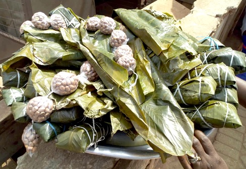 Some of the Nkyekyeraa wrapped in katemfa leaves Some of the Nkyekyeraa wrapped in katemfa leaves
