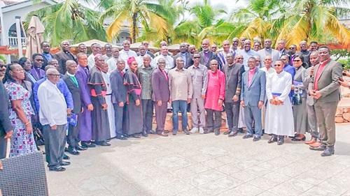  Dr Mahamudu Bawumia (arrowed), NPP flag bearer, with members of the Clergy after the meeting