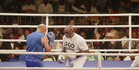 Watch Azumah Nelson's exhibition bout with EU Ambassador Irchad Razaaly