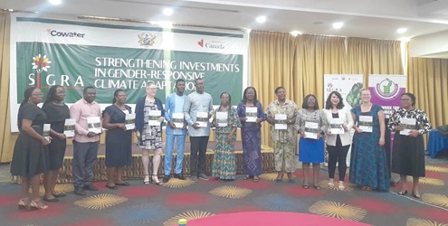  Carl Quist (7th from left), Principal Planning Officer of the Ministry of Local Government, Decentralisation and Rural Development, joined by other dignitaries at the function including Louise Paris (5th from left), the Counsellor and Deputy Director, Global Affairs Canada, to launch the project