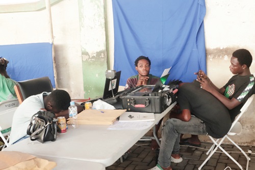 Relaxed EC officials at the EC centre due to the technical glitches during the limited voter registration. Picture: EDNA SALVO-KOTEY