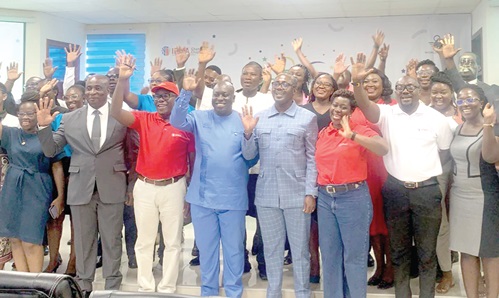 Professor F.K.E. Nunoo (front row, 4th from right), Director of Tertiary at the Ministry of Education, and Sampson Opare-Agyemang,  President, IFMA-Ghana, with some members of the association