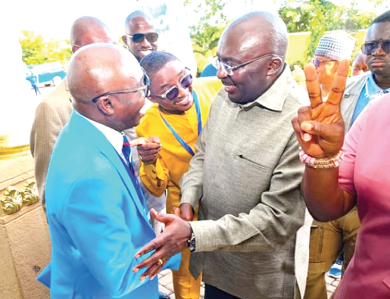 Dr Mahamudu Bawumia (middle), Vice-President, interacting with Professors Elvis Asare-Bediako, Vice-Chancellor of the University of Energy and Natural Resources, after the dialogue