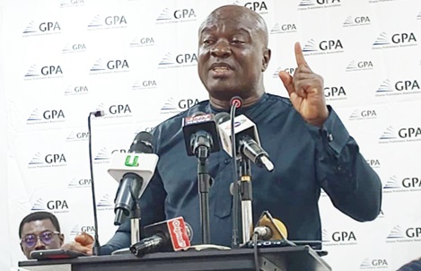 Asare Konadu Yamoah — President of the Ghana Book Publishers Association, addressing the press