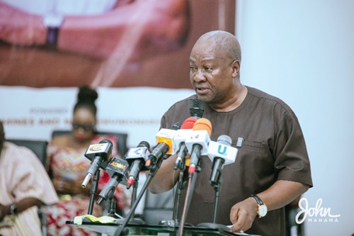 John Dramani Mahama (right), former President, addressing the participants in the dialogue on small-scale mining at Fiapre