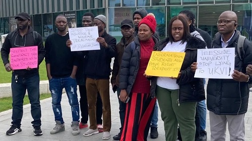 Teesside University students protested on campus on Tuesday morning