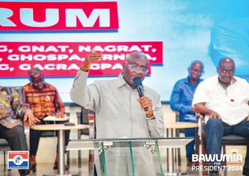 Dr Mahamudu Bawumia speaking during his engagement with members of Organised Labour