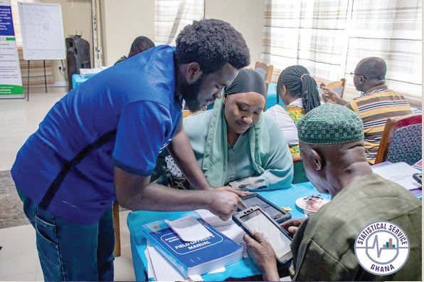A facilitator taking some of the enumerators through a practical use of the tool during their training